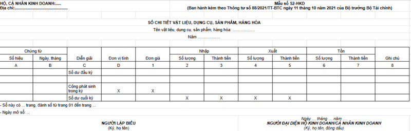 7 loại sổ sách của hộ kinh doanh - Sổ chi tiết vật liệu