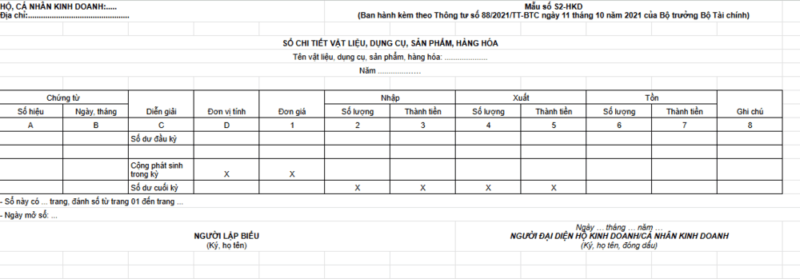 Mẫu sổ sách kế toán hộ kinh doanh Excel - Sổ vật liệu dụng cụ