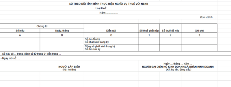 Mẫu sổ theo dõi thuế hộ kinh doanh