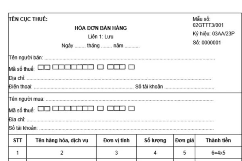 Mẫu hóa đơn bán hàng do cơ quan thuế phát hành