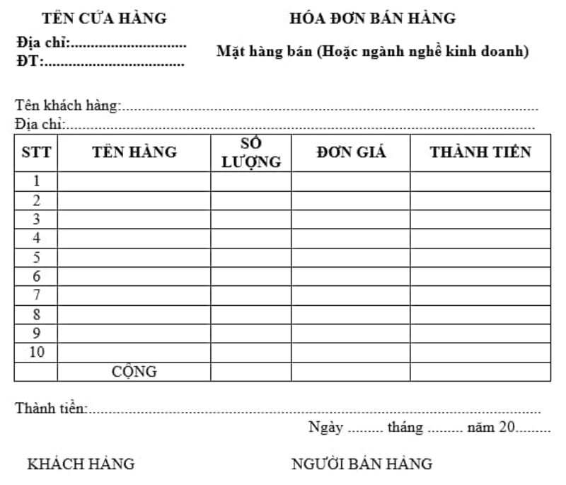 Mẫu hóa đơn bán lẻ Excel