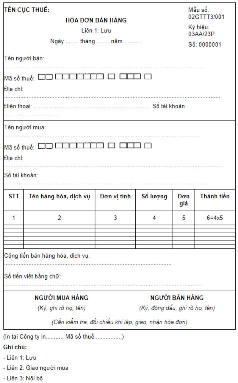 Mẫu hóa đơn điện tử bán hàng