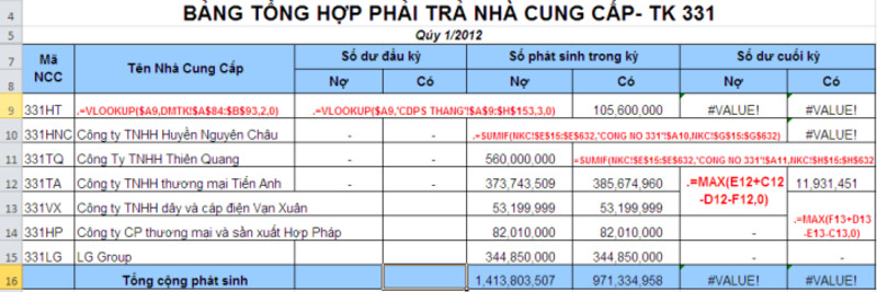 Sổ công nợ TK 331 (Phải trả nhà cung cấp)