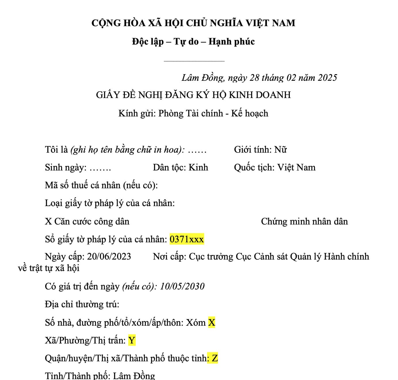 Hướng dẫn cách điền đơn đăng ký hộ kinh doanh 