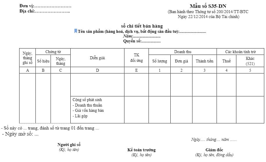 Cách ghi sổ sách bán hàng Mẫu S35-DN theo Thông tư 200/214/TT_BTC