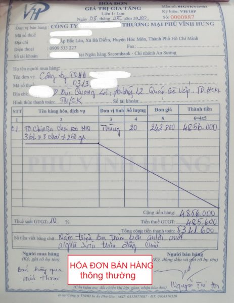 Cách viết hoá đơn bán hàng thông thường mới nhất hiện nay