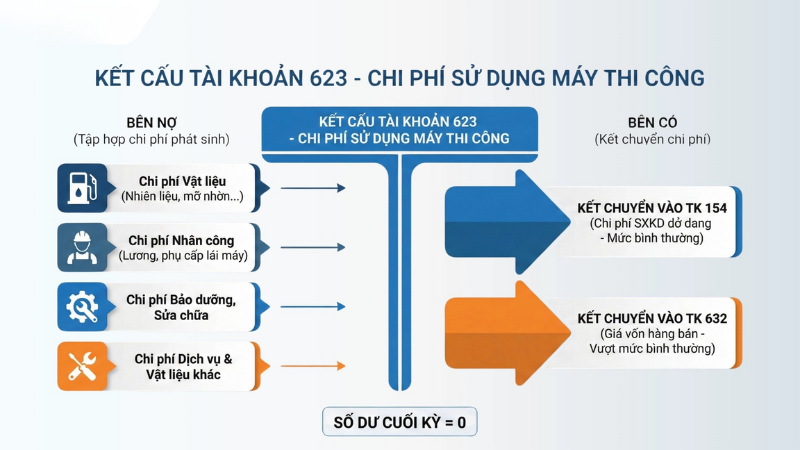 Tài khoản 623 – Chi phí sử dụng máy thi công trong doanh nghiệp xây dựng 6 Kết cấu tài khoản 623