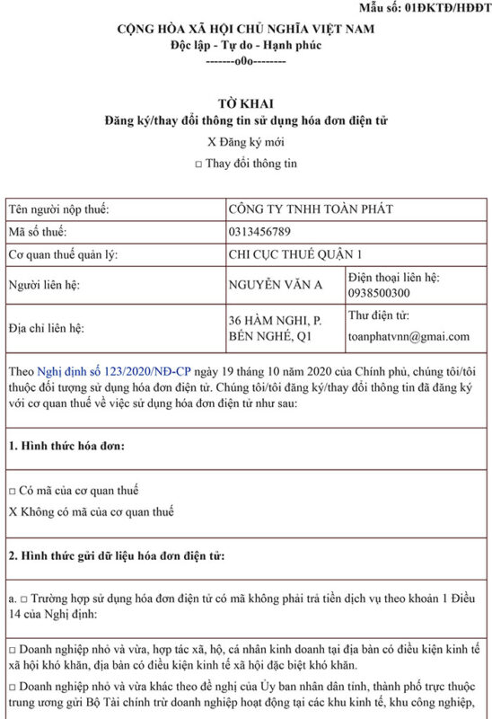 Mẫu số 01/TB-HĐĐT