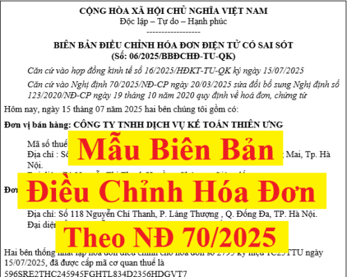 biên bản điều chỉnh hóa đơn sai mã số thuế
